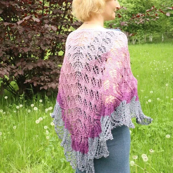 Handmade Crochet Shawl Wrap Pink Purple Gradient - Picture 4 of 5